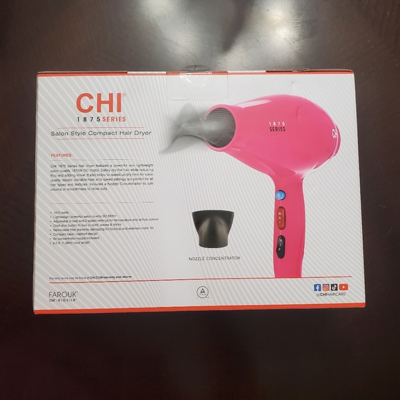 CHI 1875 Series Hot "Barbie" Pink Hair Dryer with Concentrator Nozzle - Picture 4 of 7